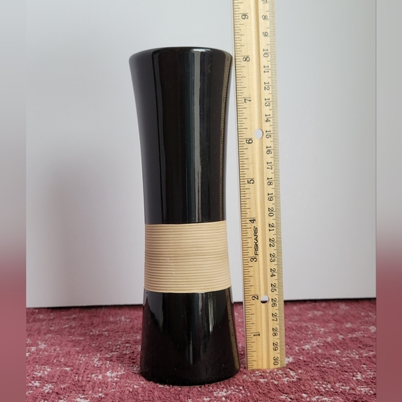 Black Vase With Cream Textured Stripe - Picture 2 of 6